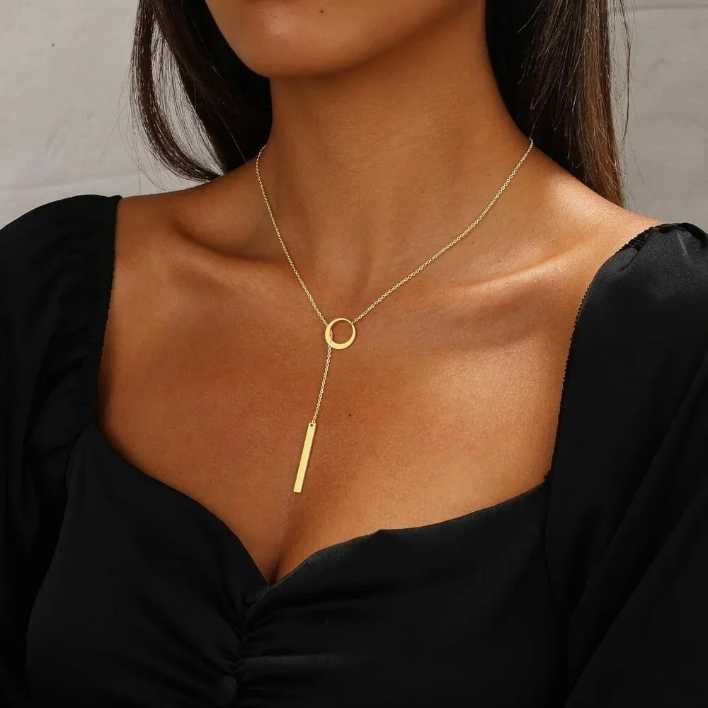 Long Gold Necklace for Women Dainty Layered Lariat 14K Gold Plated Y Shaped